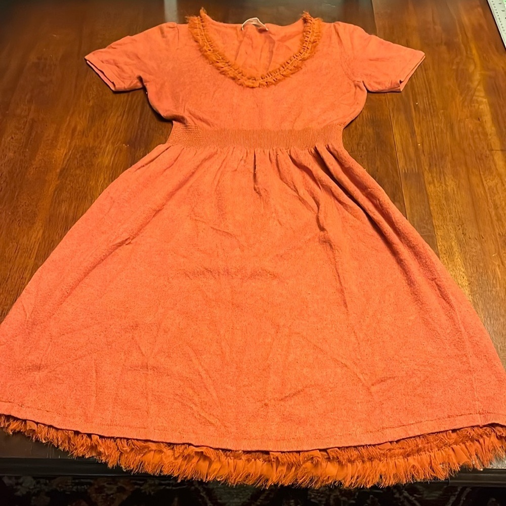 isabella sinclair short sleeve sweater dress with fringe detailing size SMALL